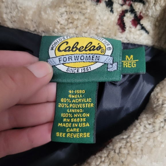 Vintage Cabelas Tan Floral Teddy Fleece Jacket Size Medium - Picture 5 of 6